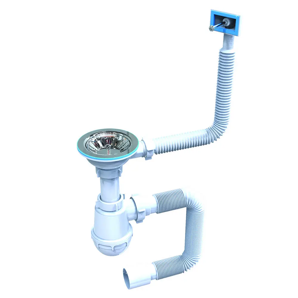 Сифон для мийки BIG з гнучкою трубою 40х50 мм, переливом та нержавіючим випуском 3 1/2 Fonte