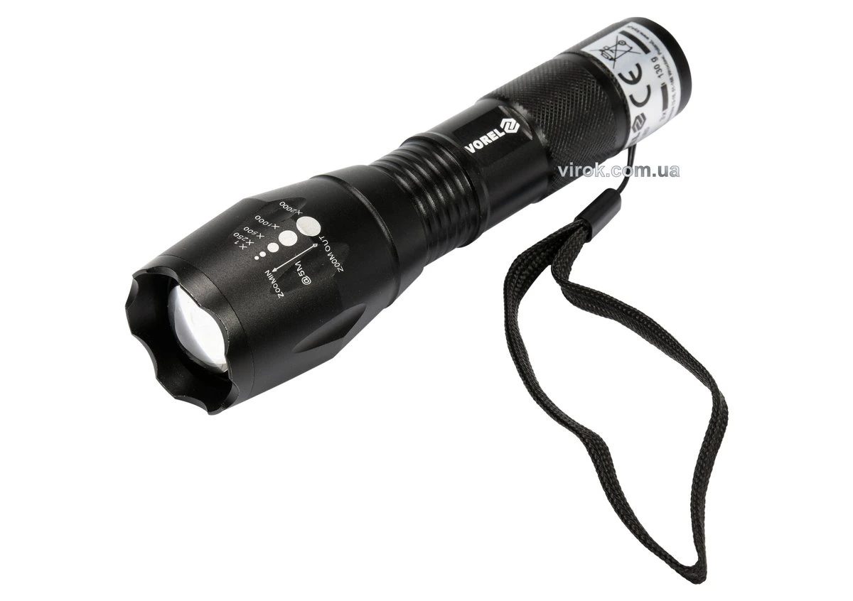 VOREL Ліхтар CREE XP-E світлодіодний ; 5 Вт, 3 режими,280lm, живлення-3ААА батар, Ø= 40мм l=135мм | 
