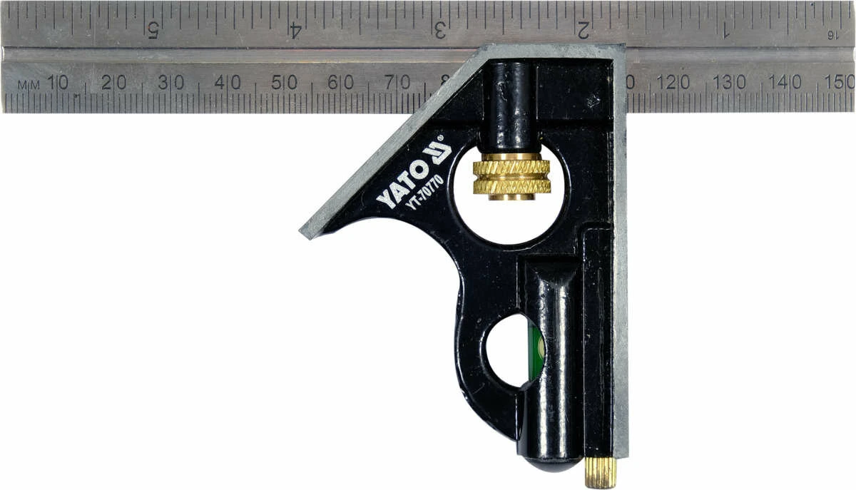 YATO Кутник багатофункційний металевий YATO 150 мм з прямим кутом і рівнем 45 | 90 ˚  | YT-70770