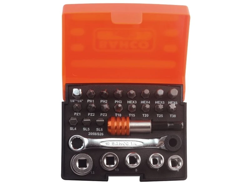 BAHCO 2058/S26 Набор торцевых головок и вставок-отверток под винты со шлицем PH, PZ, SL, HEX, TORX