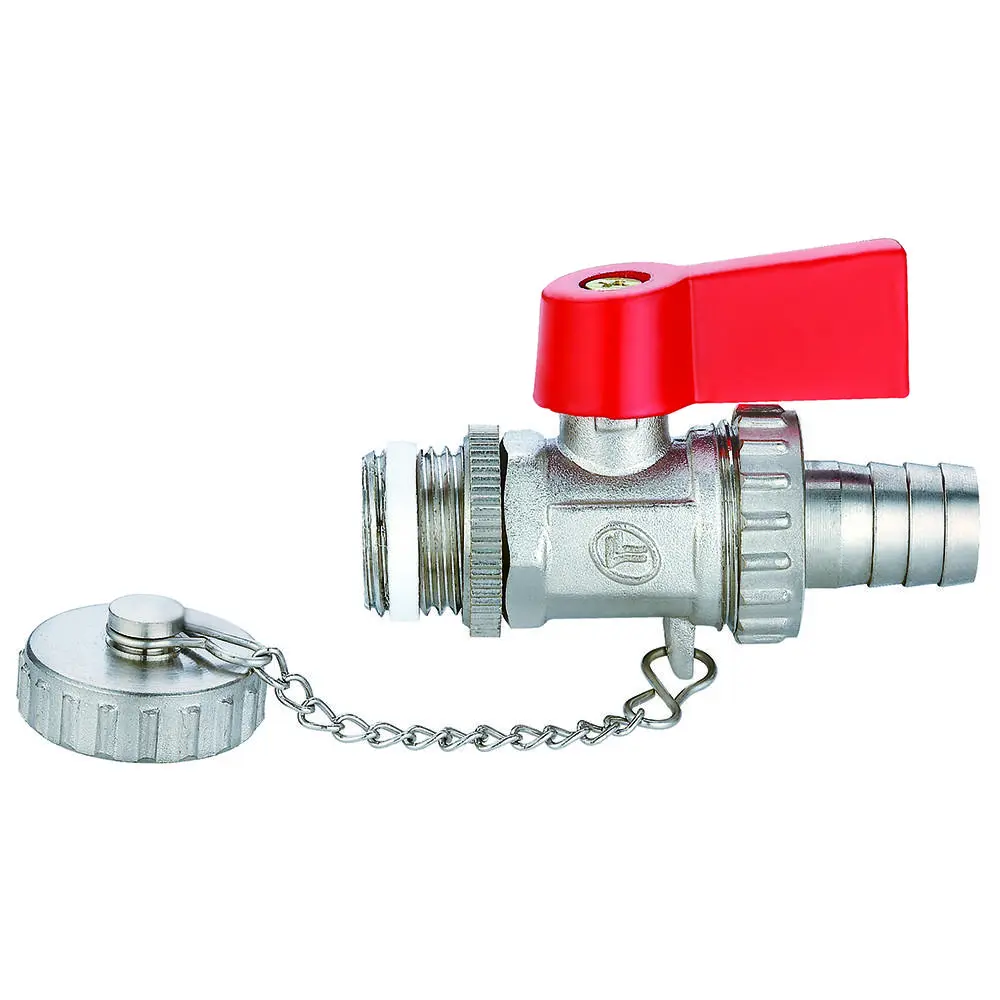 Кран лат. шар. для сантехприладів дренажний 1/2З з штуцером та заглушкою, ал. ручка Double-lin