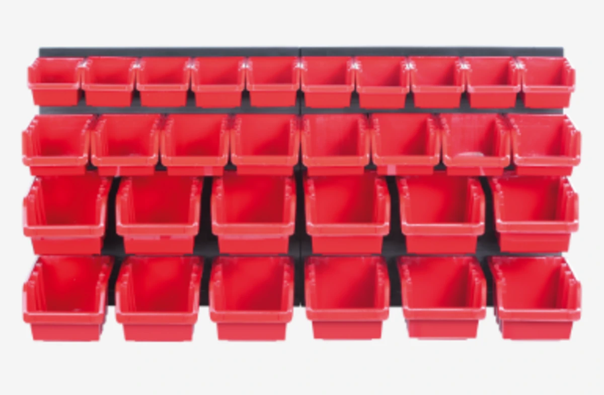 VIROK Таблиця перфорована 400х165х400мм з ергобоксами: 70х100х155 мм 8шт, 90х120х195 мм 12шт, 60х80х