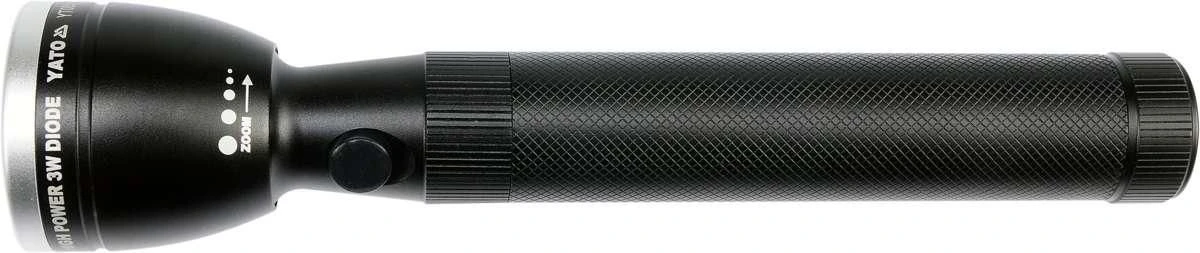 YATO Ліхтар діодний 3Вт на батарейки 2xR14 (2xC) і 3 режими світла; 228х47 мм, водонепроникний, чохо