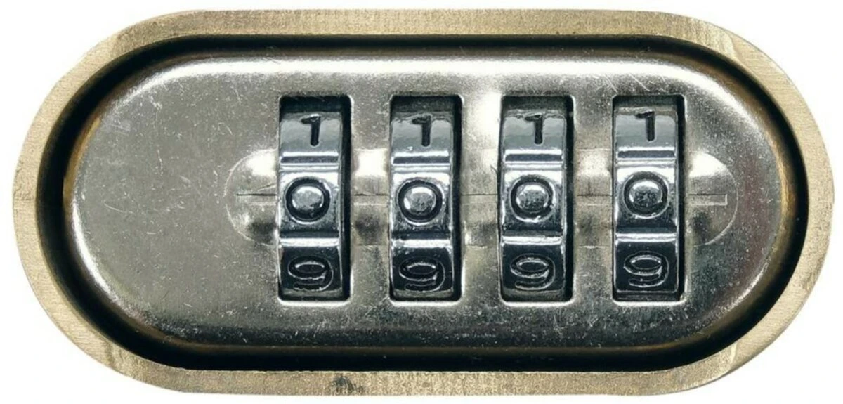 VOREL Замок навісний з кодовим замиканням : латунний корпус- 52х 40 х25 мм, сталева дуга- 56х25х 8 м