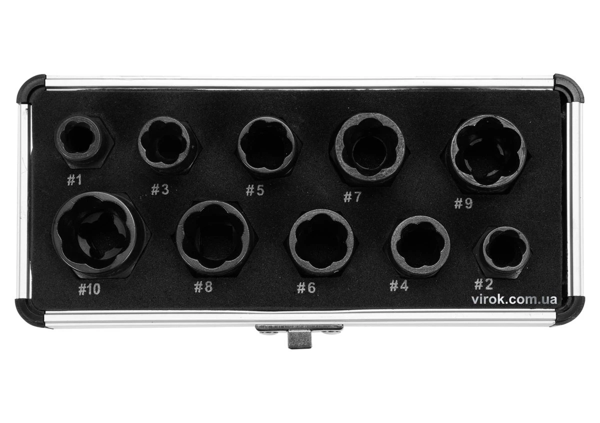 YATO Набір екстракторів для зломаних головок болтів і гайок YATO, з квадр.- 3/8". 10 Од.  | YT-06031