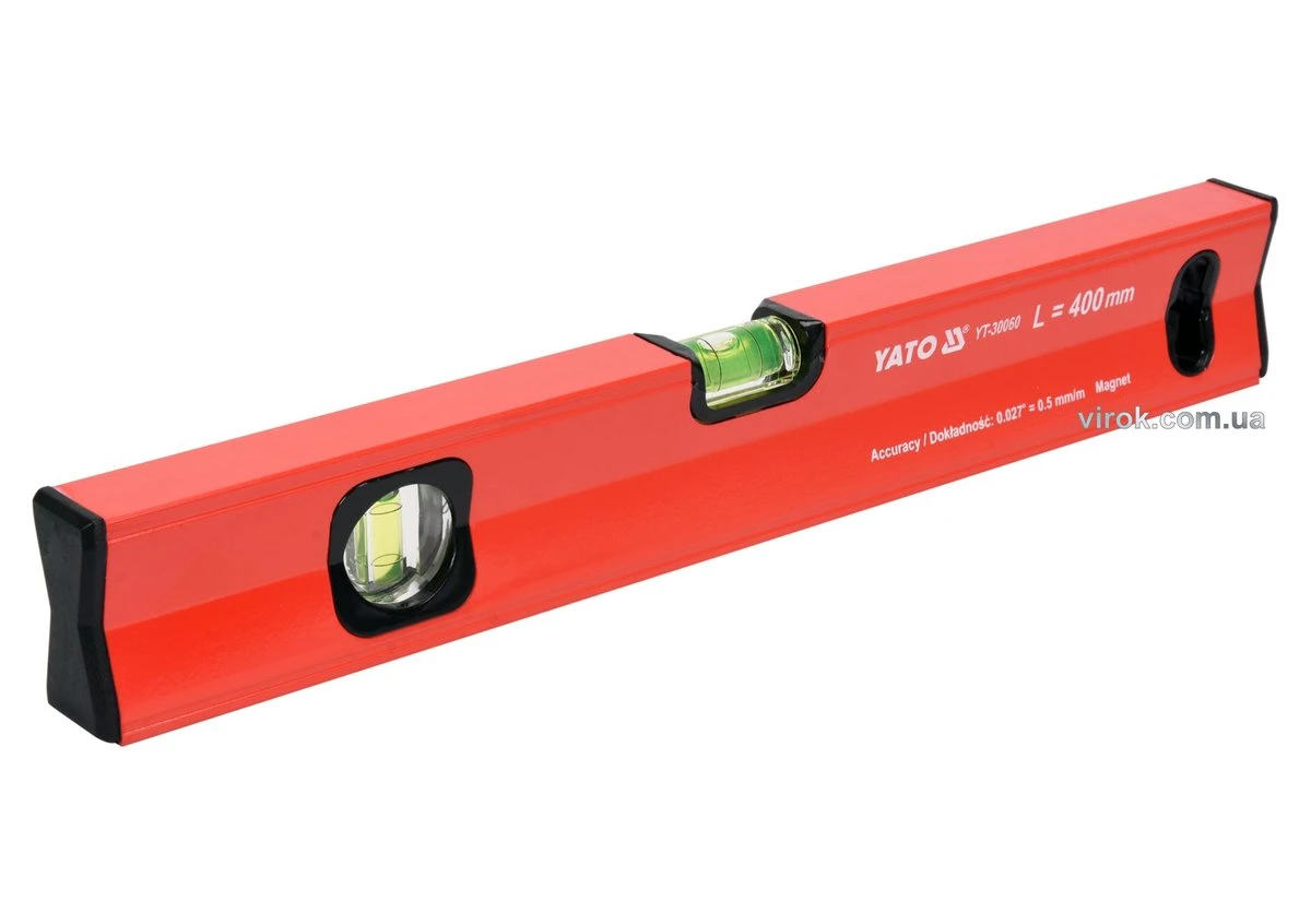 YATO Рівень алюмінієвий з магнітом YATO : L= 40 см. 2 капсули, 1 ручка  | YT-30060