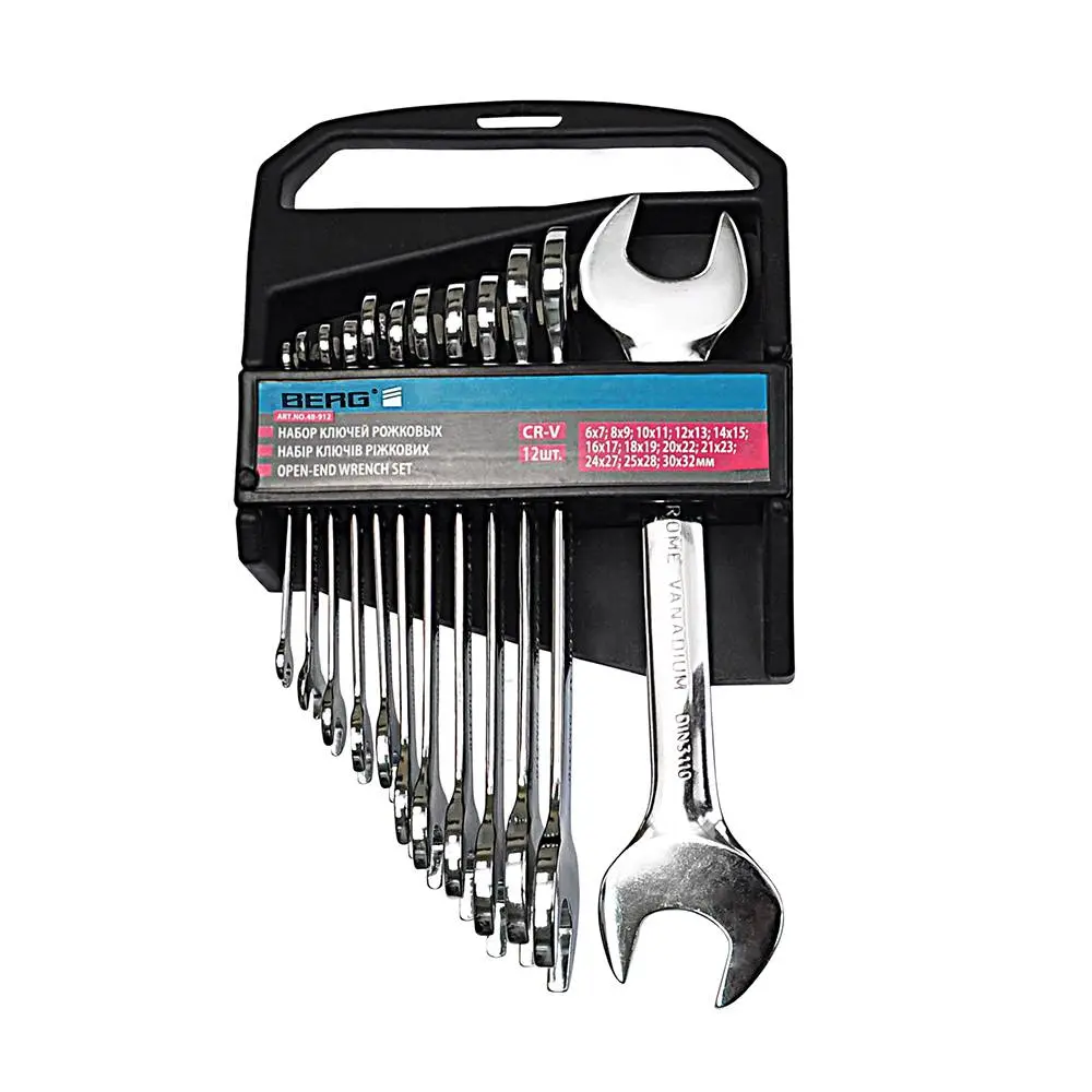 Набір ключів ріжкових, Cr-V, 12 шт. (6-32 мм) Berg | 48-912