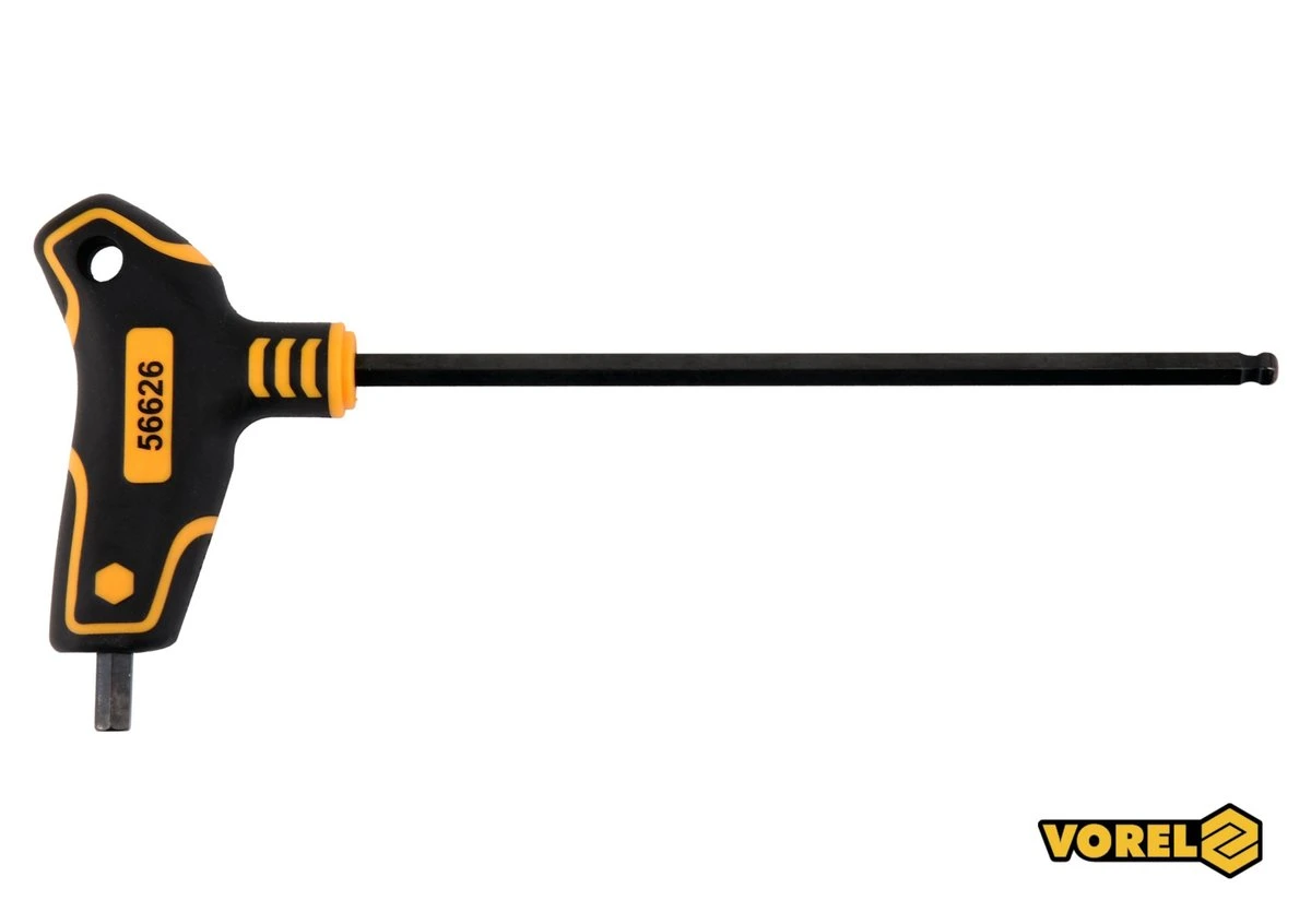 VOREL Ключ шестигранний з кульковим наконечником : тип "Т", HEX 7 x 200 x 111 мм, Cr-V 6150  | 56626