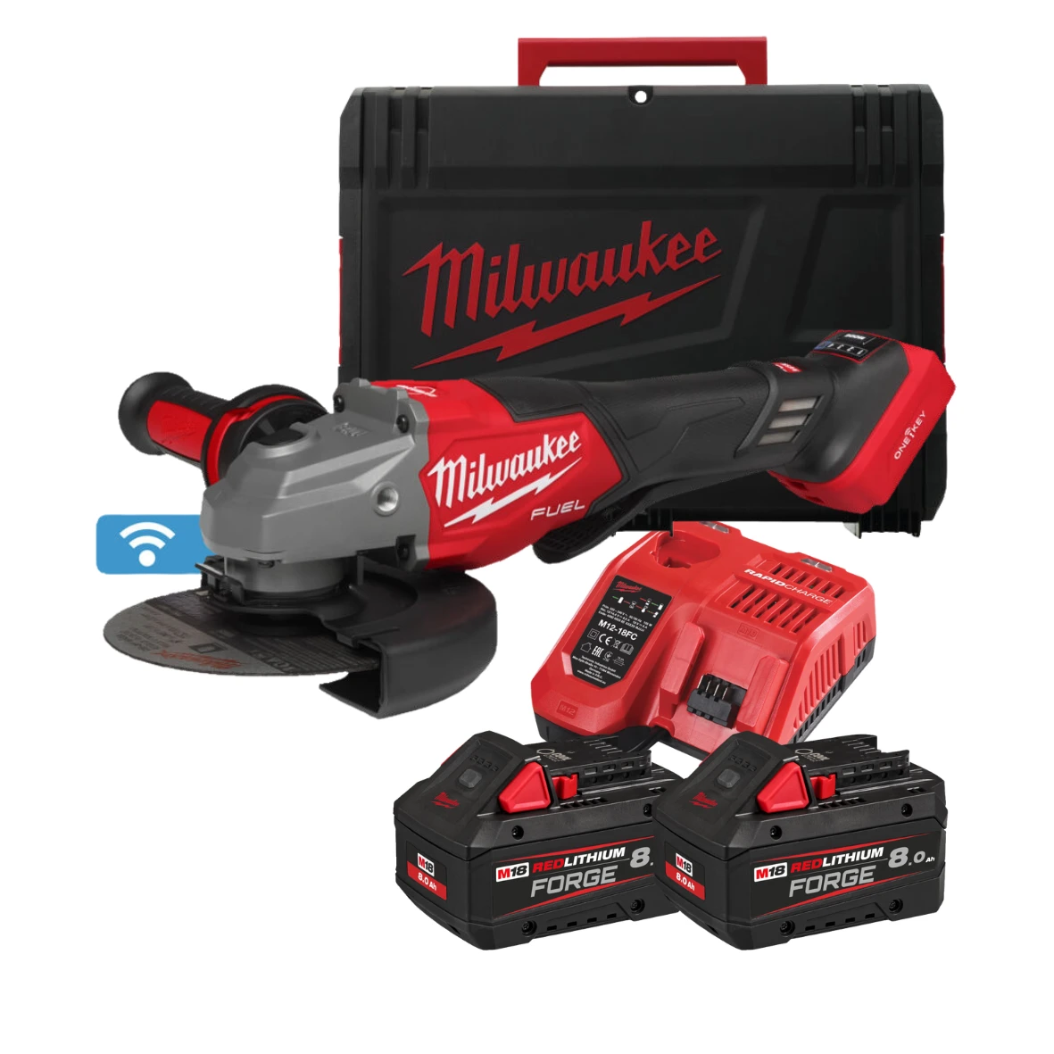Шліфмашина кутова акумуляторна, M18 FHSAGO125XBDB2-802X, Ø125мм (+зар.пр.,2ак.Х 8Аг,HDкейс)