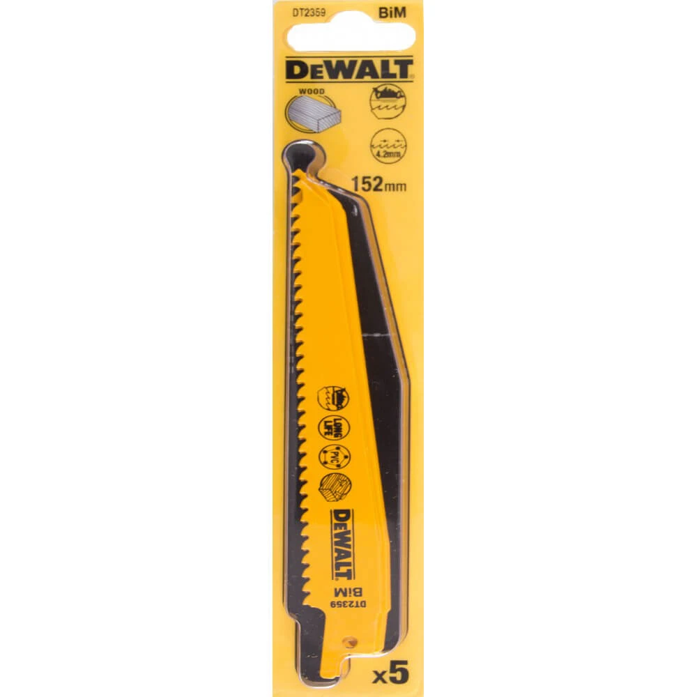 DeWALT Полотно пильное биметаллическое по дереву, быстрый рез, 152 мм, 6 TPI, 5 шт
