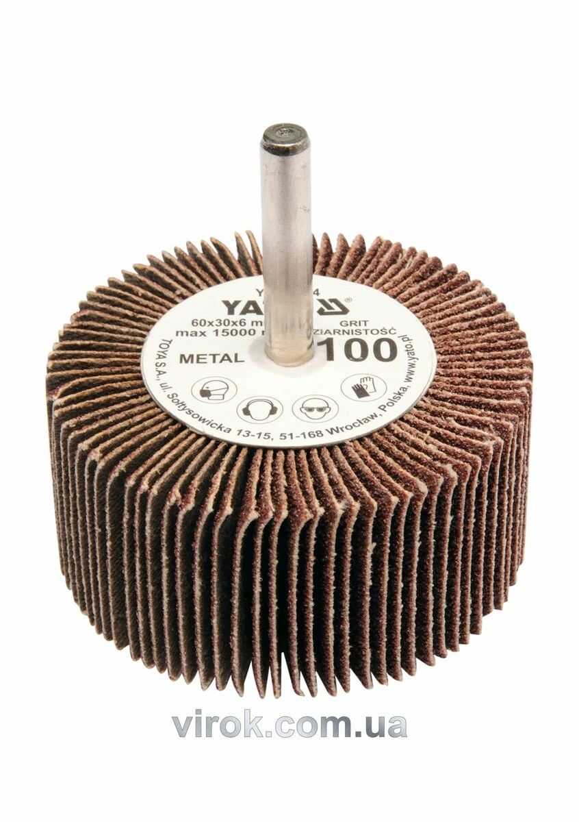 YATO Круг пелюстковий шліфувальний YATO : подовжений Ø= 60 мм К120, шпиндель Ø= 6 мм, H= 30 мм  | YT