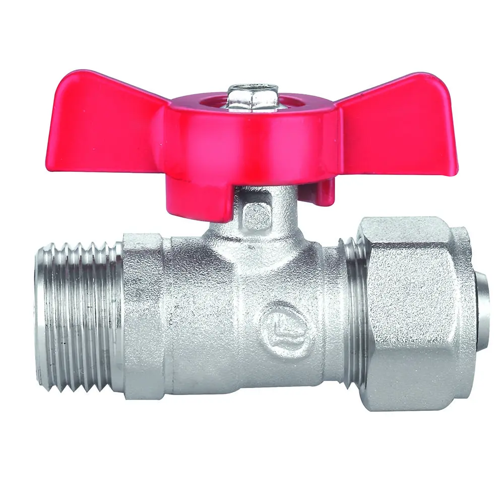 Кран латунний шаровий 3/4Зх20 мм для металопласт.труб, ручка метелик Double-lin | 78-072