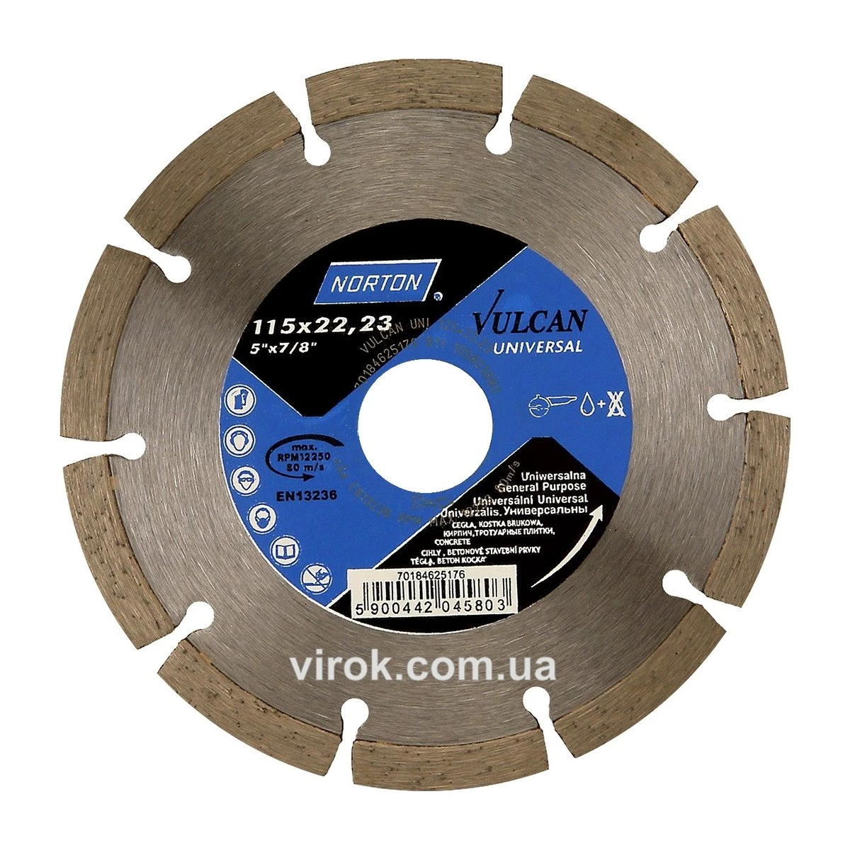 NORTON Диск алмазний VULCAN UNI сегментний: Ø= 115/ 22.23 мм (DW) | 70V201