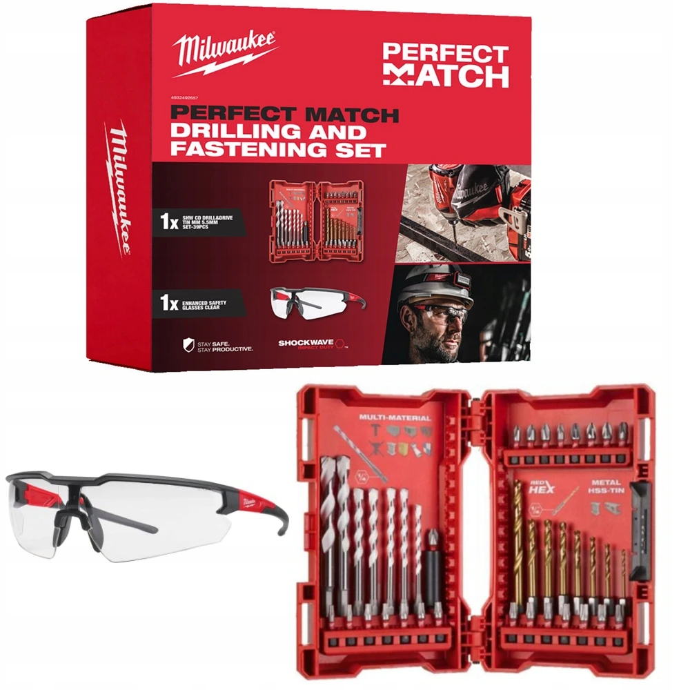 MILWAUKEE Набор бит SHOCKWAVE (39 предм.) + очки Perfect match deal Shockwave 2B | 4932492657