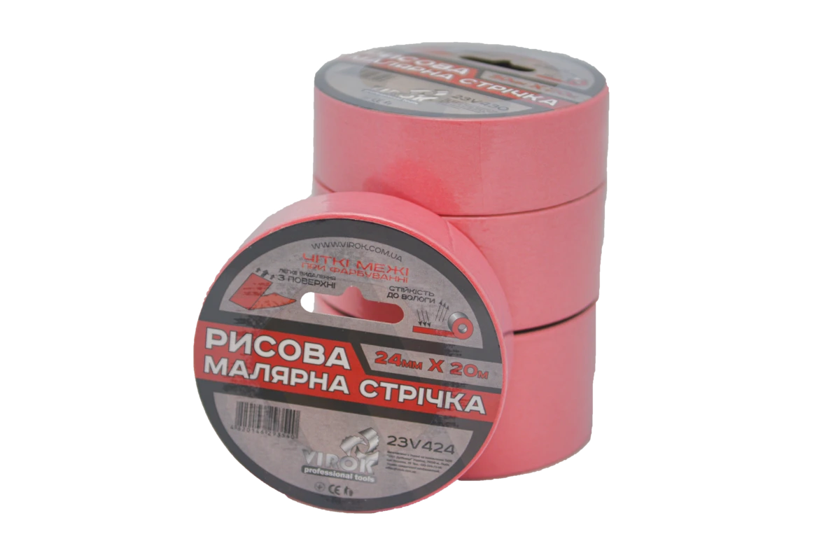 VIROK Малярна стрічка рисова 24мм х 20 м.(Гідростійка/ ідеальний край для фарбування). рожева  | 23V
