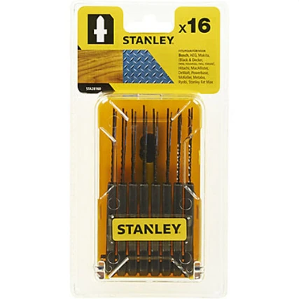 STANLEY STA28160 Набор из 16-ти полотен для лобзика. Посадка T-образная. Тип HCS/HSS. Универсал