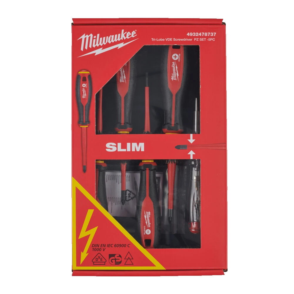 MILWAUKEE Набір викрутокVDE діелектричних (5шт); (SL3/SL4/PZ1/PZ2/викрутка-тестер) | 4932478737