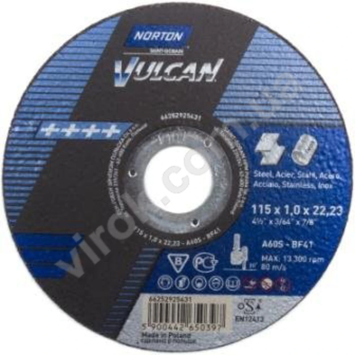 NORTON Диск відрізний по металу і нержав. сталі тм " VULCAN"; Ø= 115х22,2 мм, t= 1,0 мм | 70V101