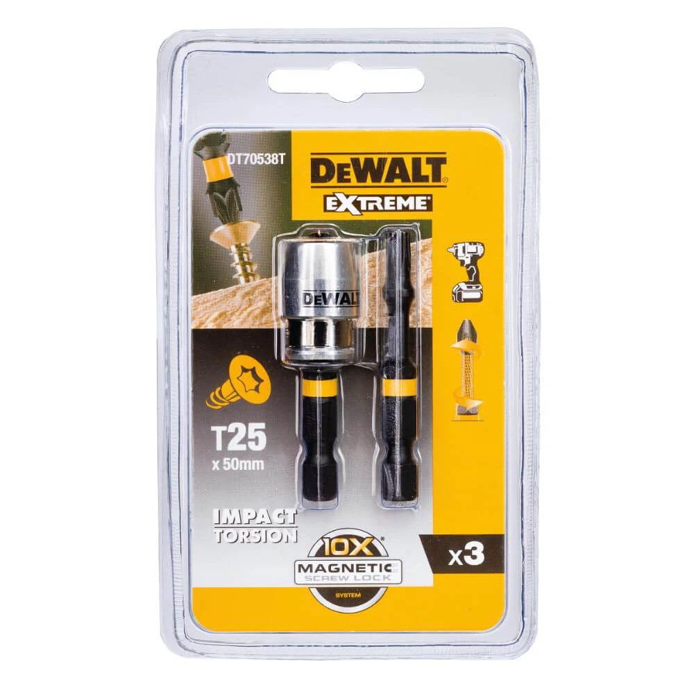 Набір біт і насадок DeWALT "IMPACT TORSION", ударні, T25, L = 57 мм, 2 шт + магнітний тримач шурупів