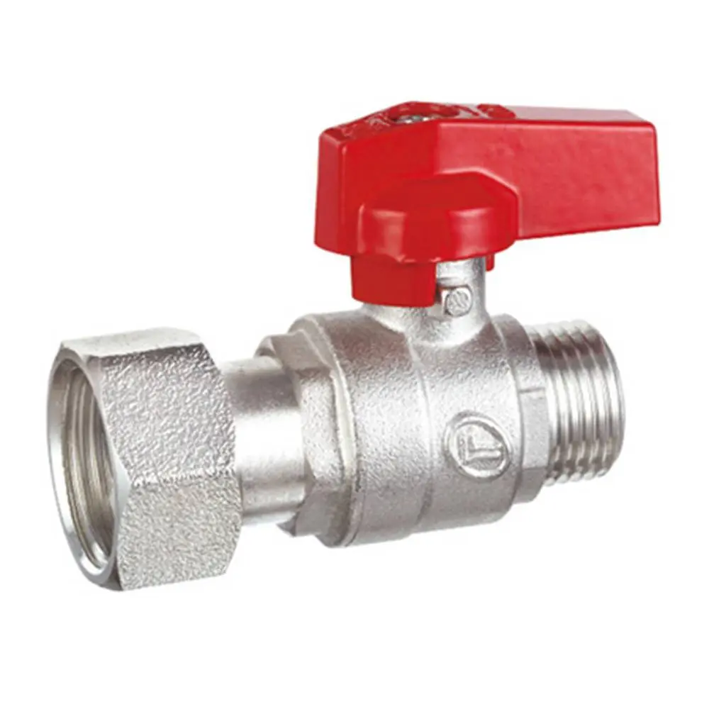 Кран лат. шар. для сантехприладів з нак. гайкою 1/2*1/2 різьба В/З ал. ручка Double-lin | 78-101