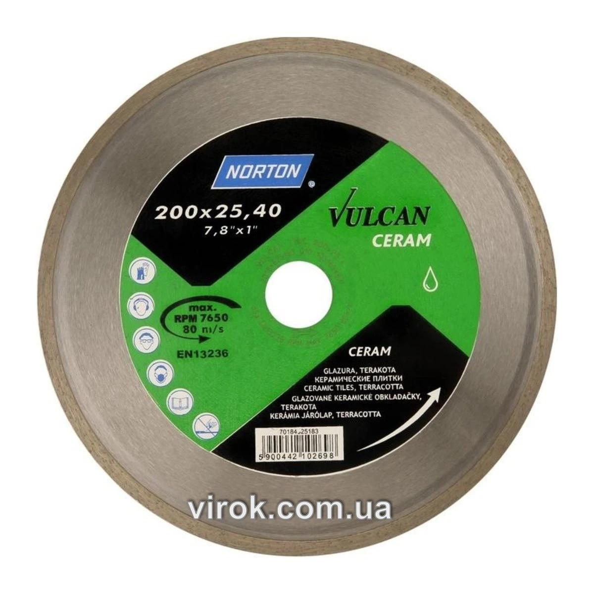 NORTON Диск алмазний по кераміці VULCAN TILE; Ø= 200 x 25,4 мм | 70V022
