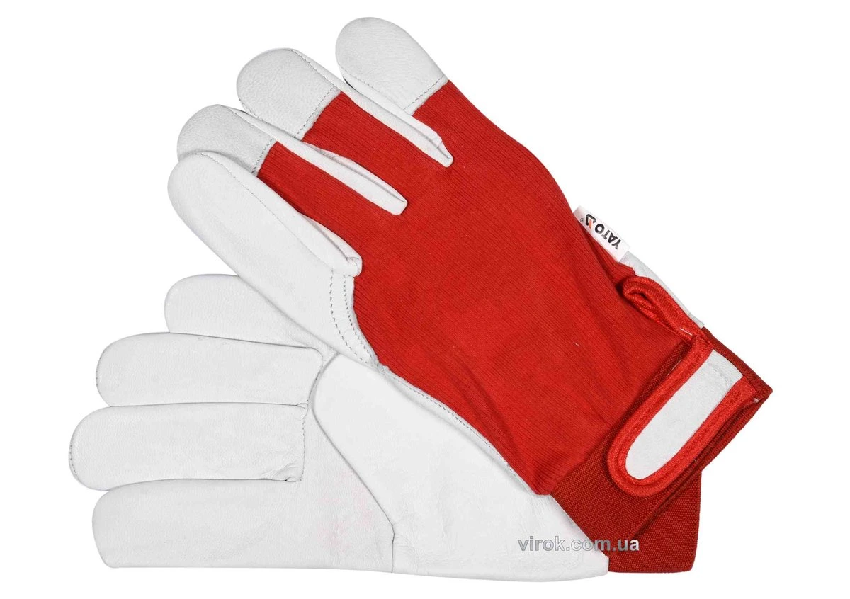 YATO Рукавиці робочі біло-червоні YATO : бавовна + шкіра, розмір 10  | YT-74642