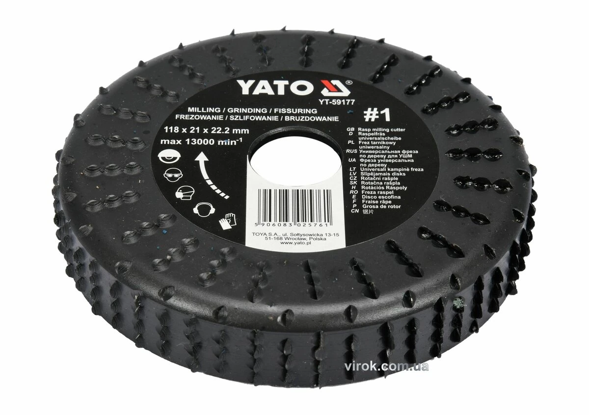 YATO Диск-фреза шліфувальний YATO по дереву, ПВХ, гіпсу; Ø=118/22.2 мм, h=21 мм, шорсткість №1  | YT