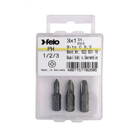 FELO Набор бит 25 мм PZ1 / PZ2 / PZ3 1/4 " С 6,3 ВОХ (3 шт.). // 02193216