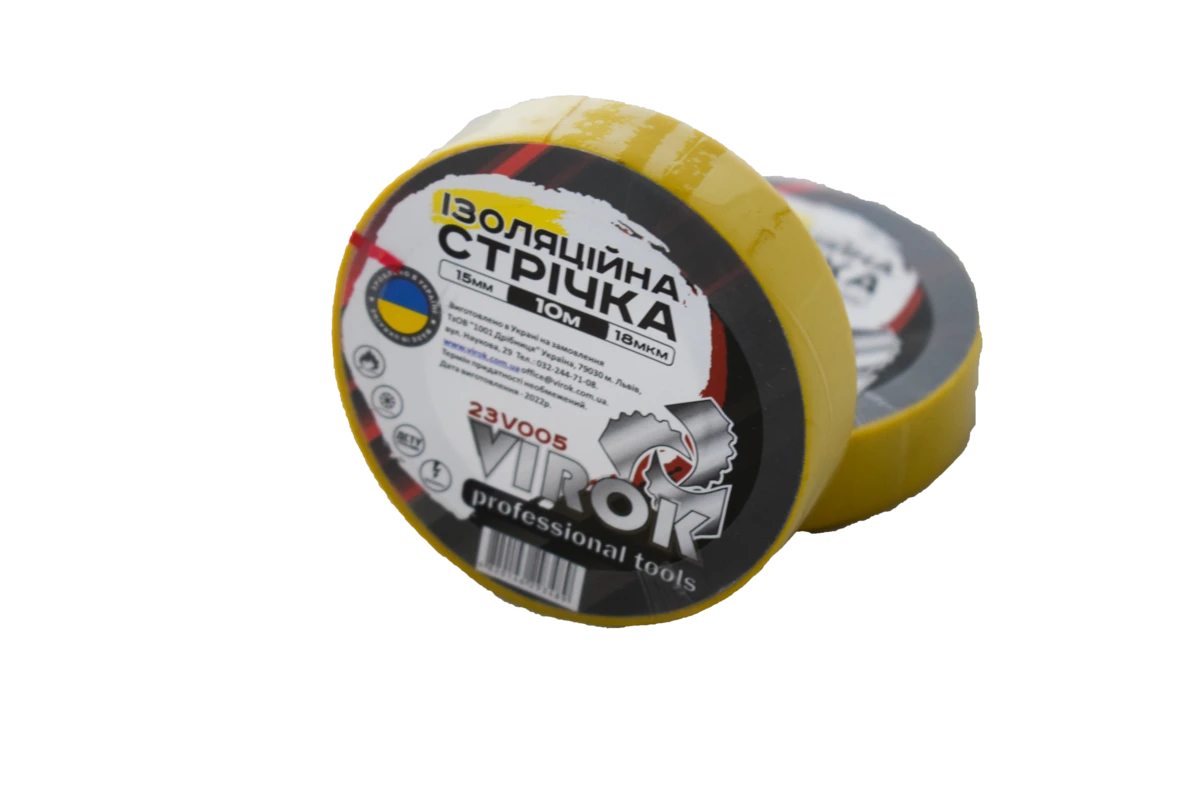 VIROK Стрічка ізоляційна : 15 мм х 10 м x 0,18 мм ЖОВТА  | 23V005