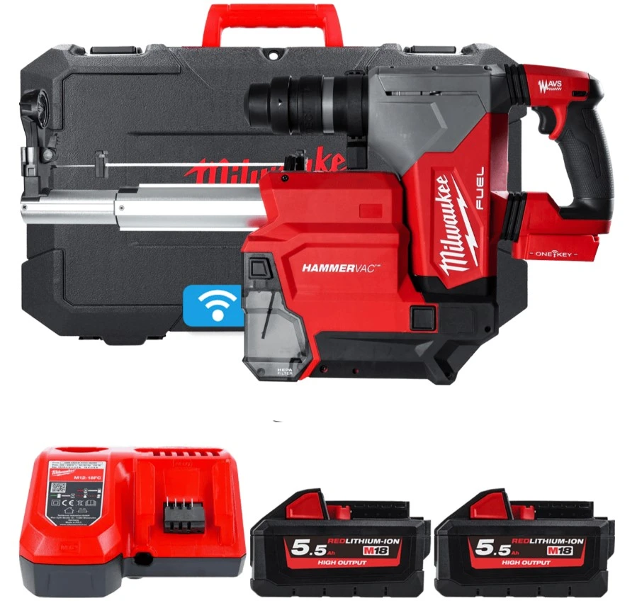 MILWAUKEE Перфоратор аккумуляторный бесщёточный SDS PLUS с системой пылеудаления M18 ONE FHPX DEL-55