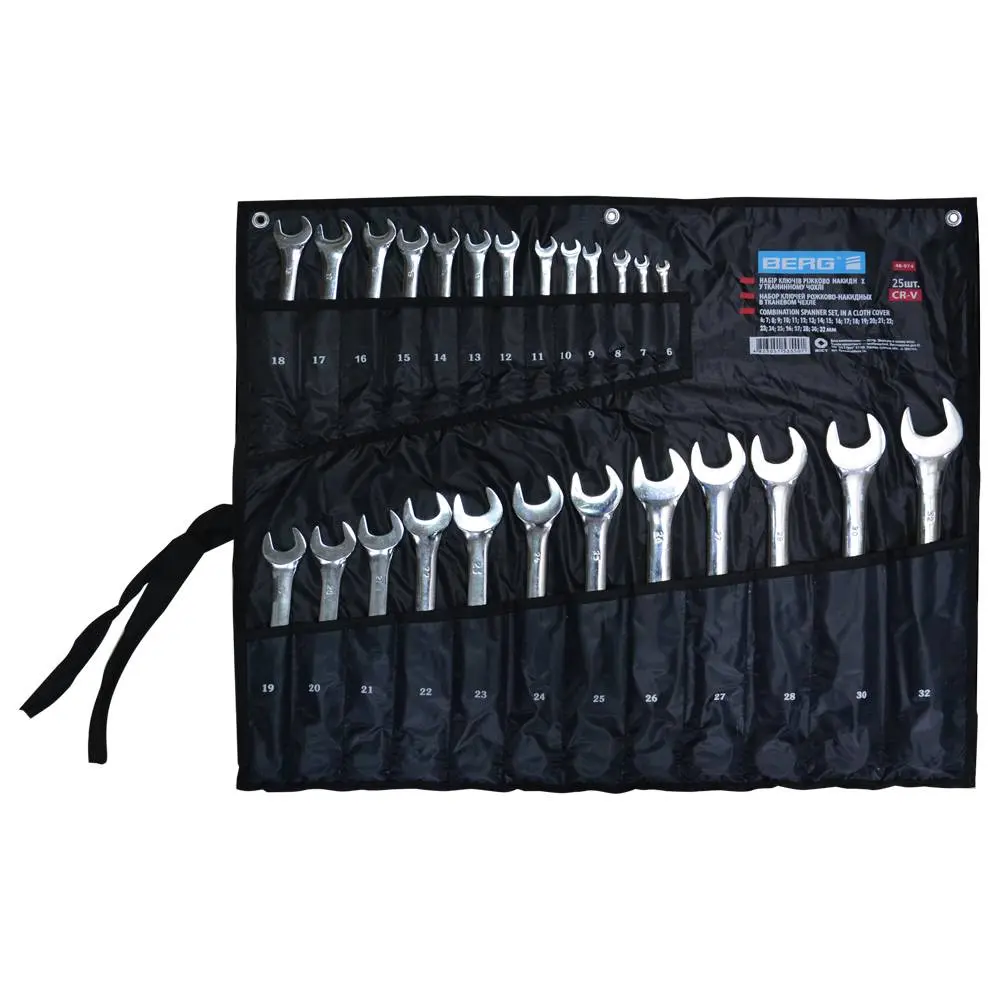 Набір ключів ріжково-накидних у тканинному чохлі, Cr-V, 25 шт. (6-32 мм) Berg | 48-974