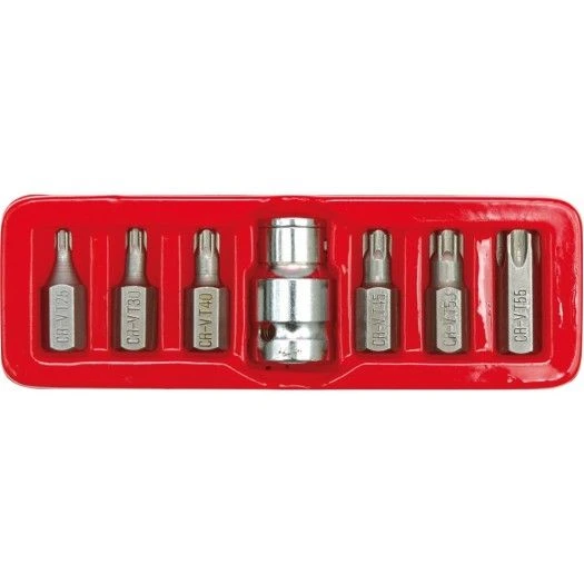 VOREL Насадки викруткові (біта) спеціальні на тріщатку, з квадр. 1/2" в футлярі. Набір 7 шт.  | 6657