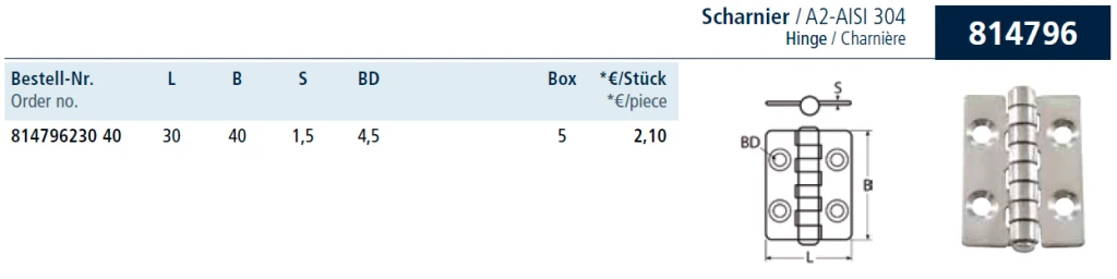 петля нержавеющая 30х40 (814796)