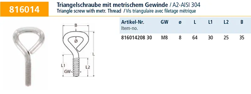 Гвинтове кільце з метричною різьбою, овальне А2 10x20 мм