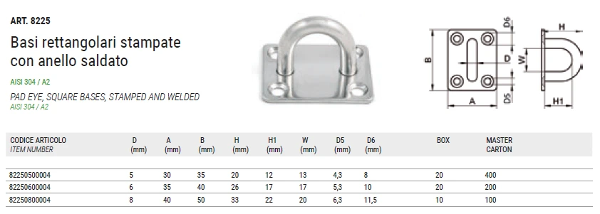 Нержавеющий обушок на квадратной основе
