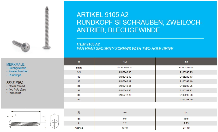 Truss head security screws with two hole drive Truss head security screws with two hole drive