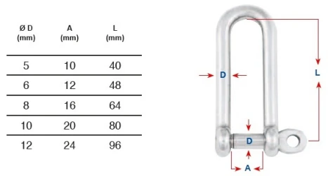 ART. 8259 Такелажные скобы удлиненные, aisi 316 / A4 ART. 8259 Такелажные скобы удлиненные, aisi 316 / A4