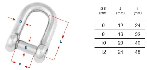 ART. 8289 Flush Pin D Shackles Allen Key Pin, aisi 316 / A4 ART. 8289 Flush Pin D Shackles Allen Key Pin, aisi 316 / A4