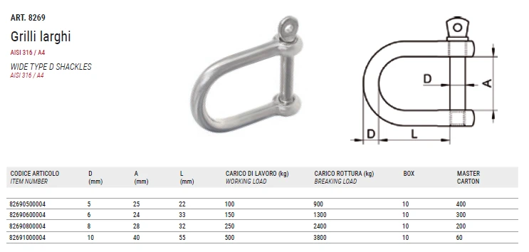 ART. 8269 Grilli larghi, aisi 316 / A4 ART. 8269 Grilli larghi, aisi 316 / A4