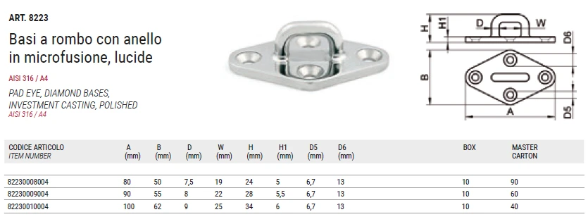 Нержавеющий обушок литой на ромбовидной основе Нержавеющий обушок литой на ромбовидной основе