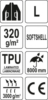 YATO Куртка робоча SOFTSHELL з прикріпн капюшоном YATO розм L, синьо-сіра, 3 кишені, 96% поліес і 4%