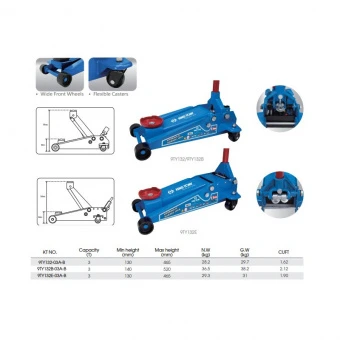 KING TONY Домкрат подкатной профессиональный 3т (H: 140-520 MM) | 9TY132B-03A-B