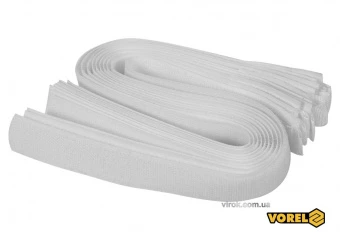 VOREL Хомут-липучка для кабеля : 25 x 450 мм, сірий, нейлон + поліестер + поліуретан, 10 шт  | 73845