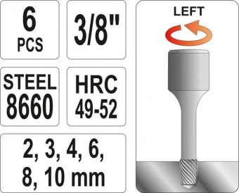 YATO Набір екстракторів YATO : квадрат 3/8". Ø= 2-10 мм, для гвинтів 8660 HRC 49-52. 6 Од.  | YT-062