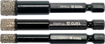 YATO Свердла з алмазним пругом YATO, 3 шт. Ø= 6-8-10 мм, l= 65/10 мм, з 6-гран. шпинделем- 1/4"  | Y