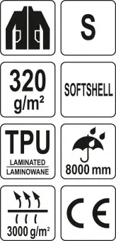 YATO Куртка робоча SOFTSHELL з прикріпн капюшоном YATO розм S, чорна, 3 кишені, 96% поліест і 4% спа