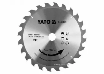 YATO Диск пиляльний победітовий по дереву YATO: 235x25.4x2.8x1.8 мм, 24 зубці, R.P.M до 7000 1/хв  |