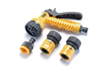 Набор: пистолет-распылитель 7 режимов, коннекторы 3/4: 3/4 аквастоп, 3/4, адаптер 1/2+3/4 СИЛА