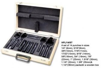 GROZ Набор кольцевых пробойников с 14 шт 6,8,10,11,13,14, 16 19,22, 25, 30,32,35,38 мм HPL/14/ST