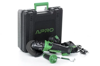 Углошлифовальная машина (болгарка) APRO 20В, 125мм, 4А, 20AG, 1 АКБ, ЗУ, кейс